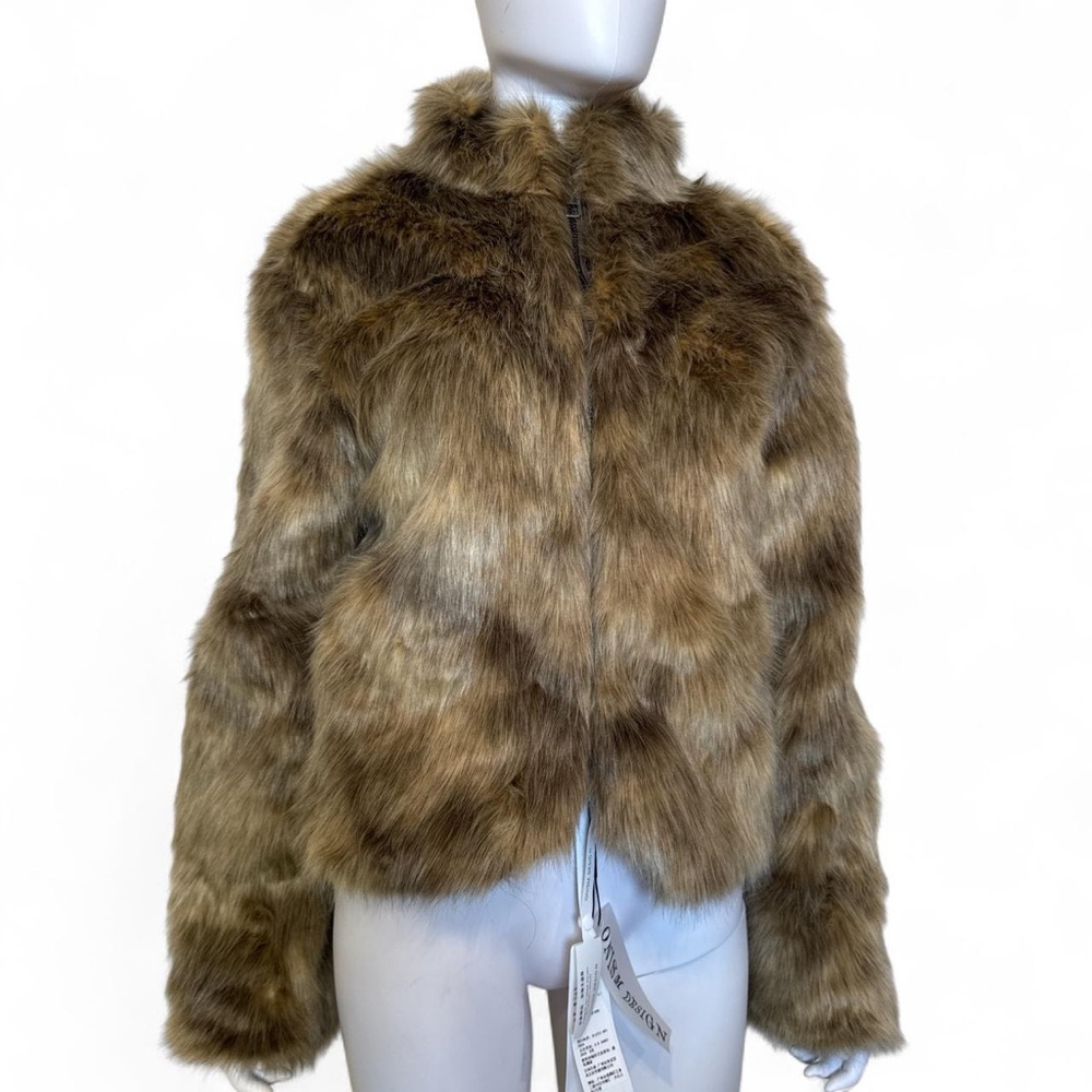 Chic Luxurious Brown Faux Fur Jacket
